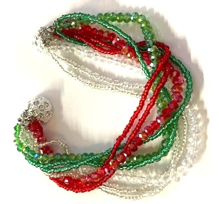 Tri-Color Bright Beaded Bracelet with Magnetic Clasp