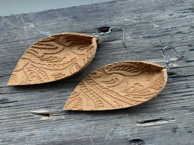 Tan Suede Floral Leather Earrings