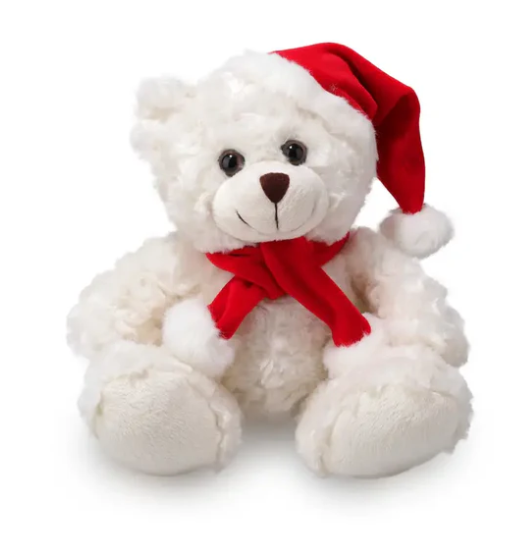 Plush White Christmas Bear with Red Santa Hat & Scarf – Lady Gryphon Shop