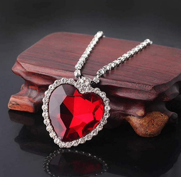 Ruby Red Crystal Heart Necklace