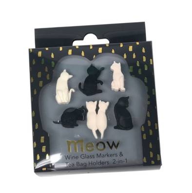 Silicone Cat Wine Glass Markers & Tea Bag Holders (Set of 6)