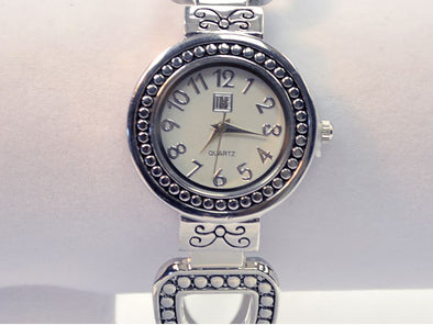 Silver Round Face Metal Bangle Bracelet Watch