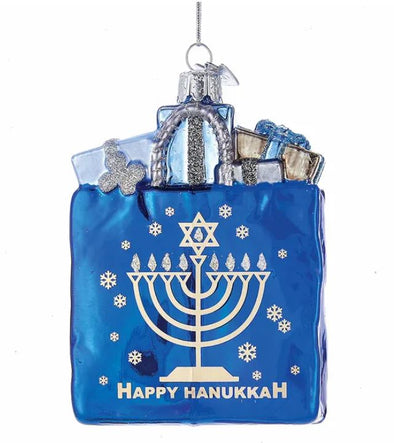 Happy Hanukkah Gift Bag Glass Ornament
