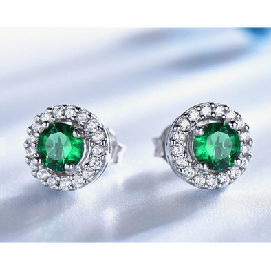 Emerald Round Diamond Earrings