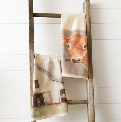 Tea Towel -- Grazing Cow and Barn (2 Towel Set)
