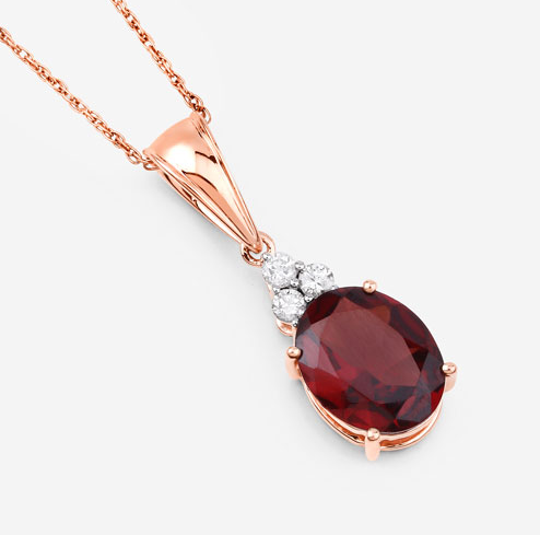 2.84K Genuine Rhodolite & Diamond 14K Rose Gold Pendant