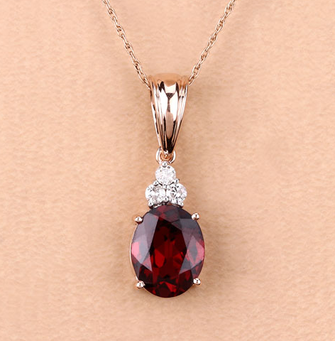 2.84K Genuine Rhodolite & Diamond 14K Rose Gold Pendant