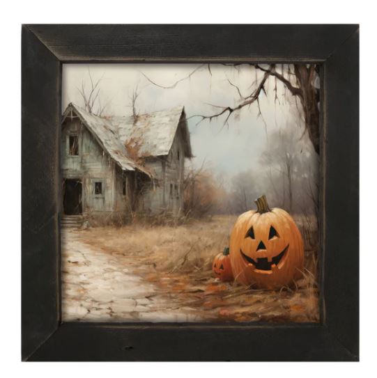 Abandoned House with Jack-o-Lanterns