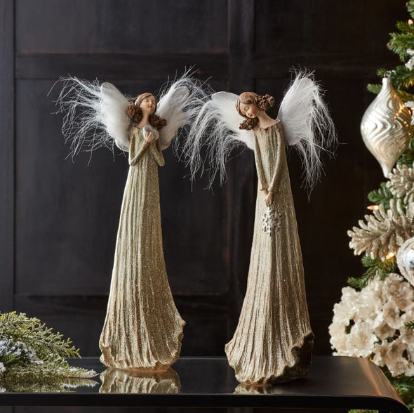 Winter Angels with Feathered Wings (Set of 2)