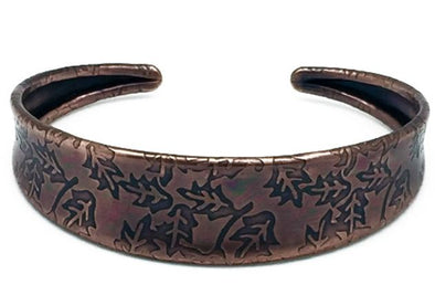 Copper Patina Skinny Hammered Leaf Cuff Bracelet