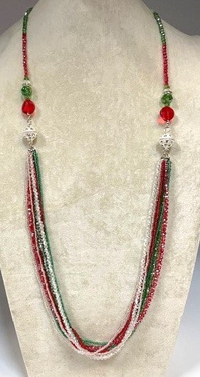 Tri-Color Bright Beaded Necklace & Earrings Set with Magnetic Clasp