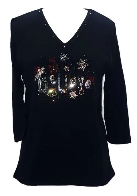 Beaded Believe Long Sleeve T-Shirt