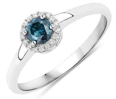 .35K Genuine Blue Diamond & White Diamond 14K White Gold Ring