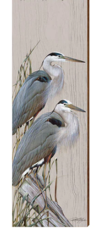Blue Herons Perched Wooden Artwork | Wall Art Print on Real Wood | Artist: Art Lamay