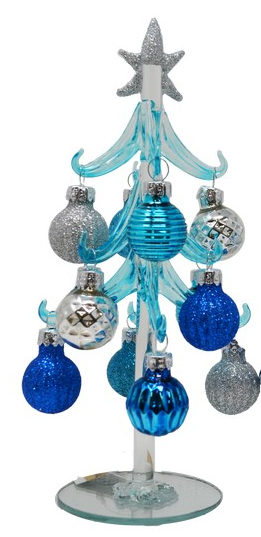 8" Glass Blue & Silver Tree