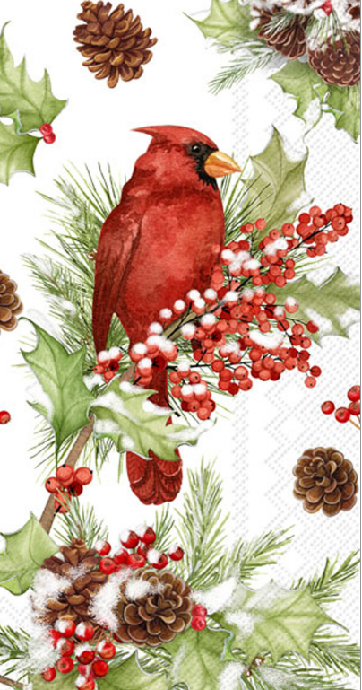 Cardinals in Holly Paper Guest Towels
