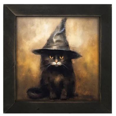 Cat with Witch Hat Framed Print