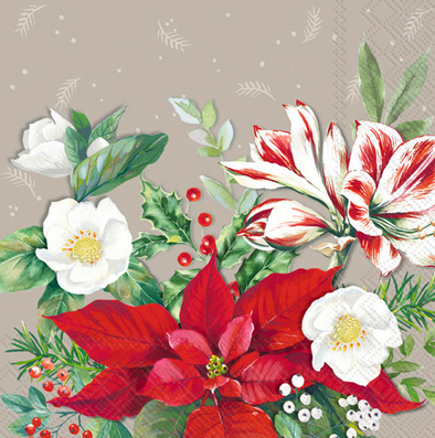 Christmas Floral Paper Cocktail Towels