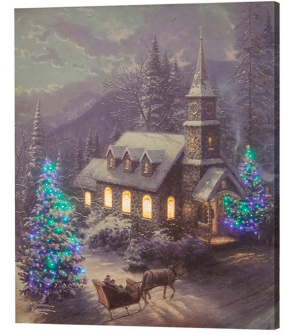 Christmas Sleigh Ride Thomas Kincaide Fiber Optic Canvas