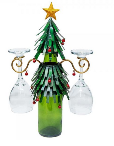 Christmas Tree Wine Bottle Décor & Glass Holder