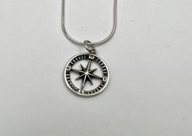 Compass Rose Necklace on Leather Cord