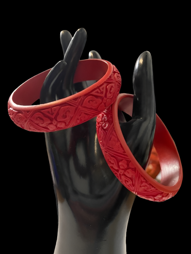 Cinnabar Carved Bangle Bracelets