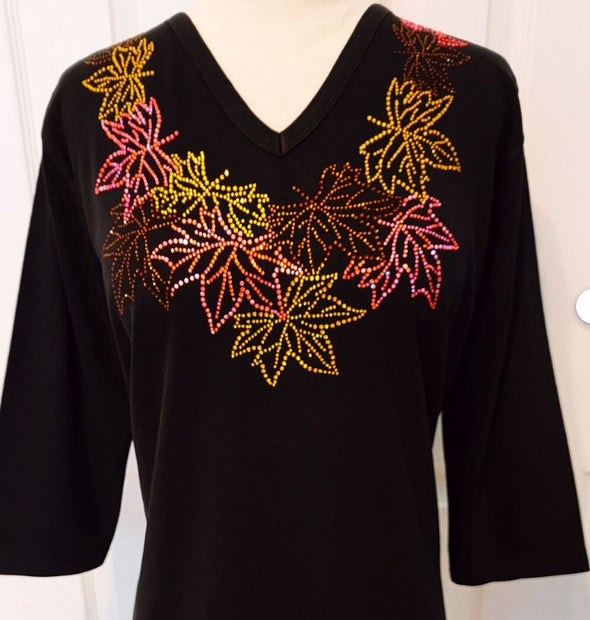 Beaded Fall Leaves Long Sleeve T-Shirt