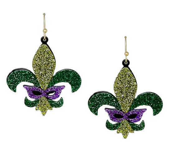 Mardi Gras Fleur de Lis Dangling Earrings