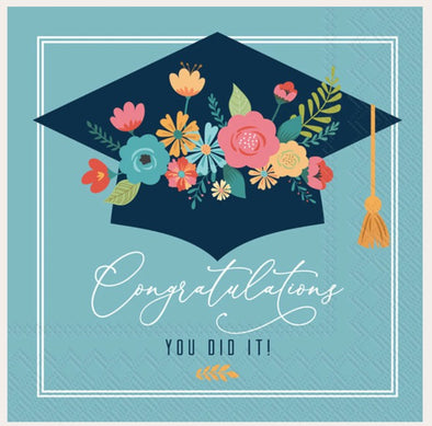 Floral Grad Cap Cocktail Napkins