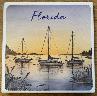 Florida Tumbled Tile Cork Backed Coasters (Set of 4)