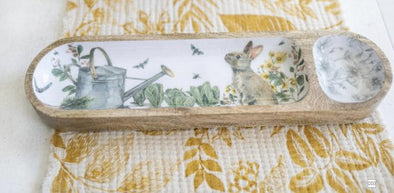 Garden Rabbit Wood Sectioned Tray