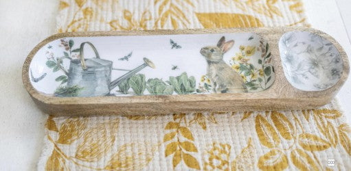 Garden Rabbit Wood Sectioned Tray