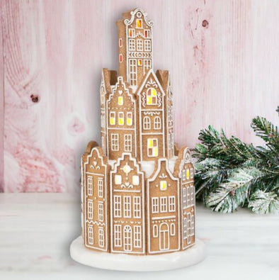 14.5" Lighted Gingerbread Tower