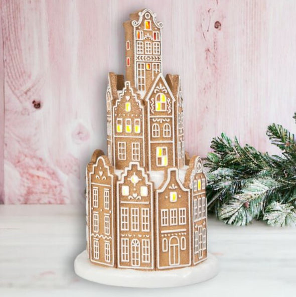 14.5" Lighted Gingerbread Tower