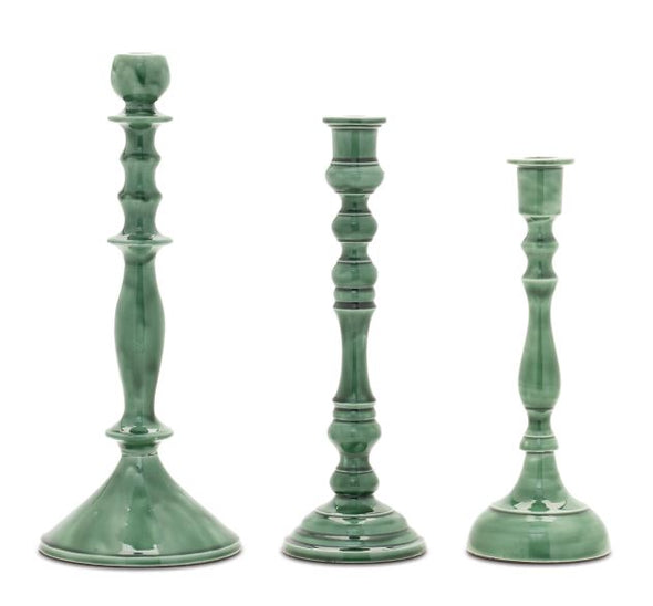 Glazed Green Candle Holders (Set of 3)