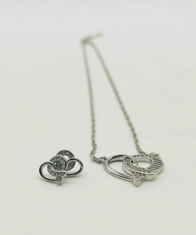 Cubic Zirconia Heart Necklace & Earrings Set