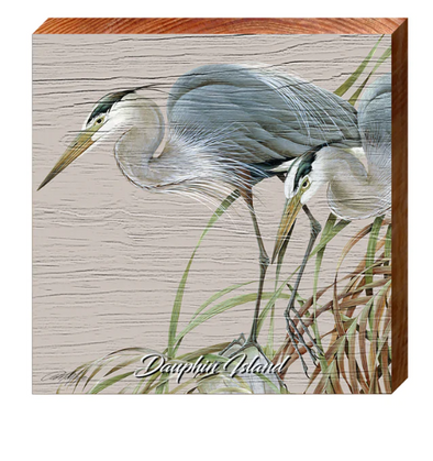 Dauphin Island Herons Wooden Artwork | Wall Art Print on Real Wood | Artist: Art Lamay