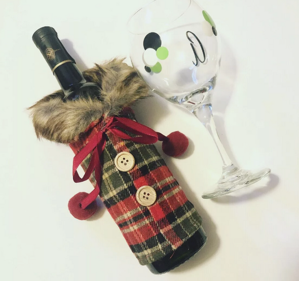 Holiday Plaid Sweater Bottle Cover