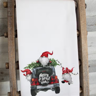 Merry Christmas Jeep Gnomes Kitchen Towel