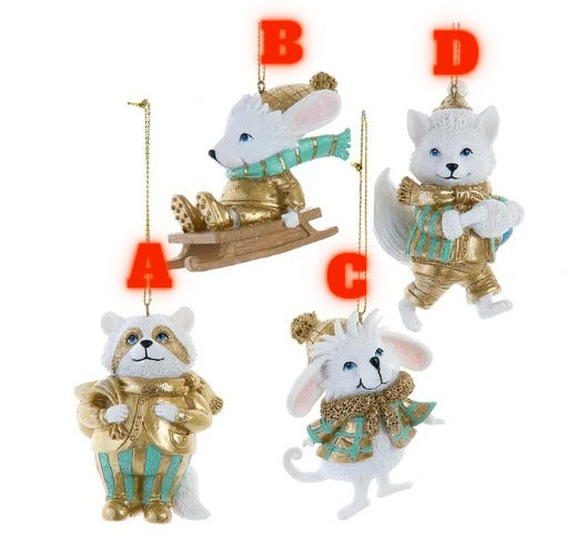 Aqua & Gold Winter Mice Ornaments from Kurt Adler (Sold Individually)