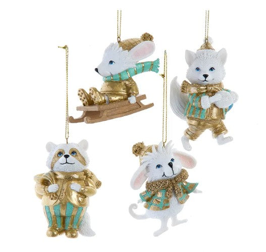 Aqua & Gold Winter Mice Ornaments from Kurt Adler (Sold Individually)