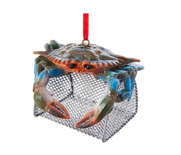 Blue Crab with Wire Cage Ornament by Kurt Adler
