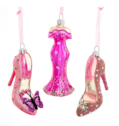 Glass Dress & Shoes Ornaments by Kurt Adler (Sold Separately)