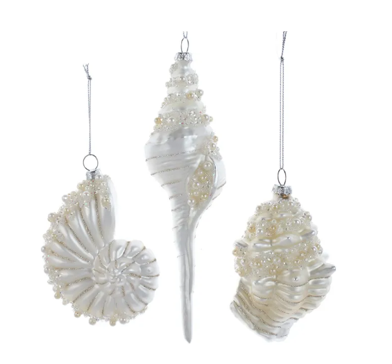 Glass White Shell Ornaments from Kurt Adler