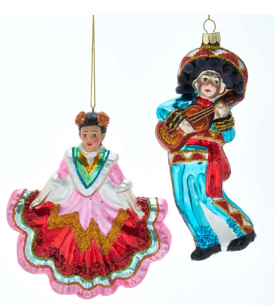 Glass Mariachi & Dancer Ornaments by Kurt Adler