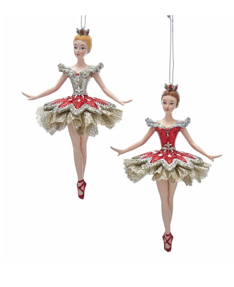 Ruby and Platinum Ballerina Ornaments from Kurt Adler