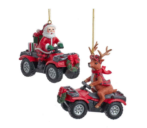 Lodge Santa & Deer on ATV Ornaments from Kurt Adler