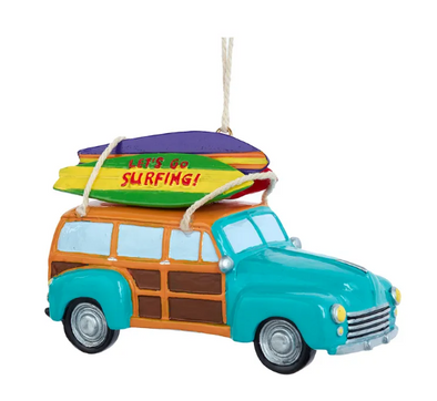 Woody Car With Surfboard Ornament from Kurt Adler
