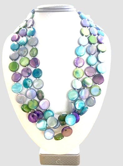 Mother of Pearl Jewel Tone Coin Necklace