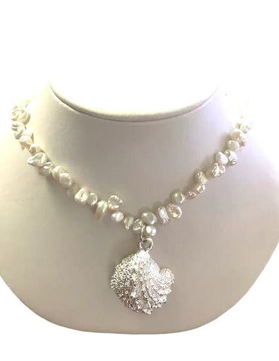 Freshwater Pearl Necklace with Silver Plated Shell